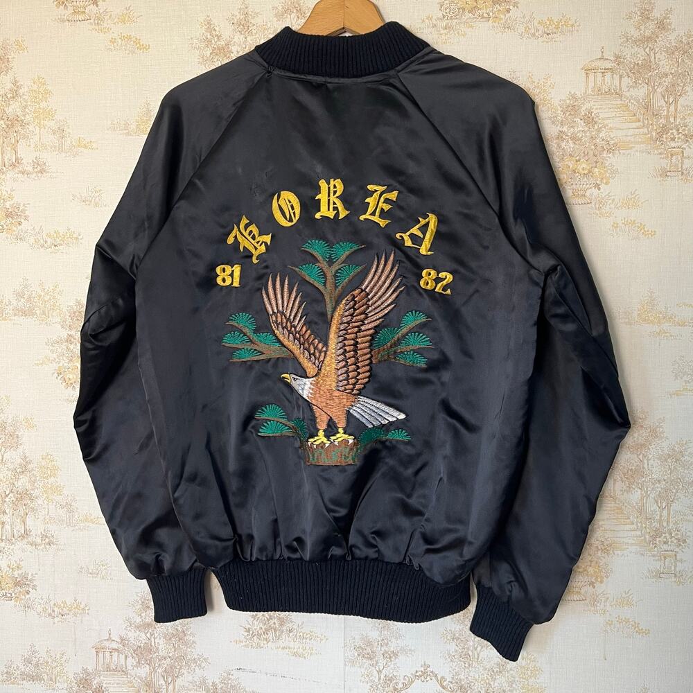 Vintage 80s Military Souvenir Satin Bomber Jacket | Korea 81-82 | M